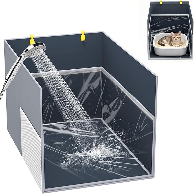 Aokeyee Cat Litter Box Enclosure Splash Guard, Extra Large 27"x22"x17" Foldable Waterproof Shield with Removable PVC Mat, Easy Clean Pet Litter Box Cover with 2 Hooks