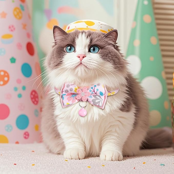 Cat Collar Breakaway, HYQHYX Floral Kitten Collar with Bell, Cute Cat Collar with Bow for Girl Boy Removable Bowtie