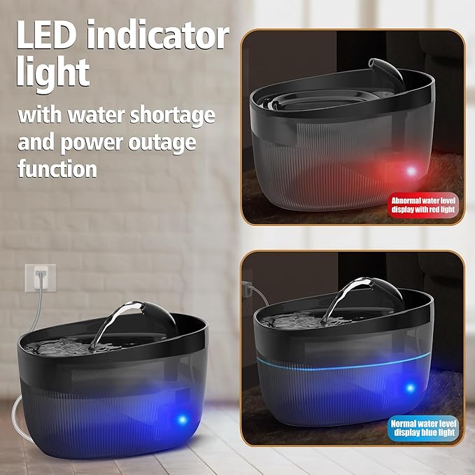 74oz/2.2L Cat Water Fountain, Automatic Indoor Pet Fountain Cat Water Dispenser with Ultra Quiet Pump, 2 Flow Modes, Triple Filter, LED, BPA-Free (Black)