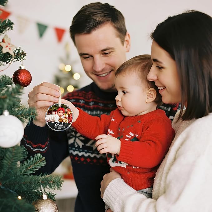 Baby's First Christmas Ornament 2026 - Custom Baby Photo Ornament for Christmas Tree, Newborn Boy Girl, New Mom Gifts - Personalized Christmas Ornaments with Name