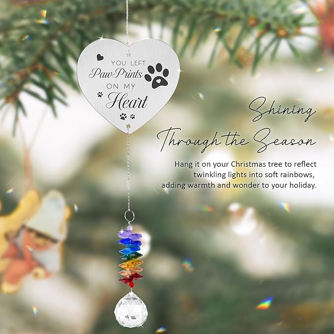Pet Memorial Suncatcher - Memorial Sympathy Ornament - Paw Suncatcher Rainbow Bridge Gifts - Pets Loss Crystal Decor - Mother's Day for Pet Owner Cat Mom Dad Dogs Parents