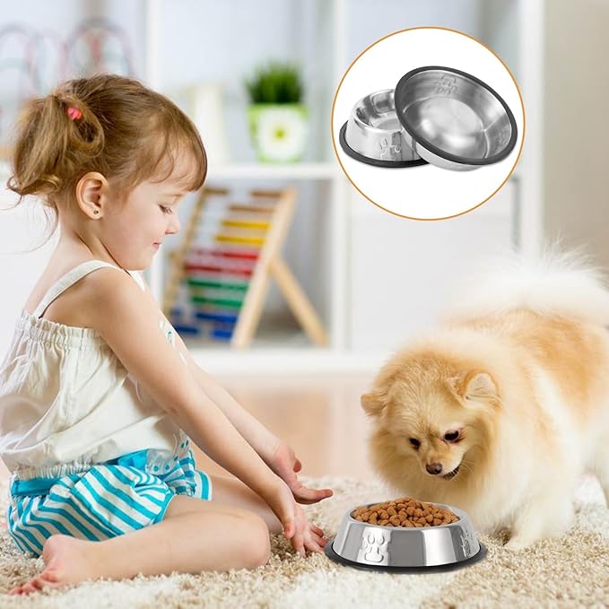 Stainless Steel Cat Bowl, 4 Pack Metal Dog Bowls for Food and Water, Non-Slip Pet Feeding Dish Bowl with Rubber Base for Cats Puppy Small Medium Dogs