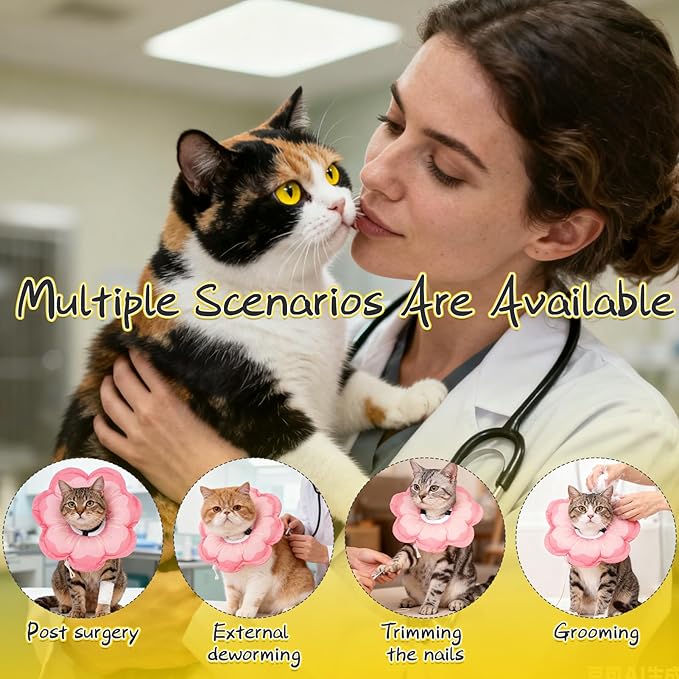 EXPAWLORER Cat Cone Collar Soft, Cat E Collar Recovery After Surgery to Stop Licking, Adjustable Waterproof Cute Neck Elizabethan Pet Kitten Puppy Donut Pillow for Cats Puppy Wound Healing, PinkM