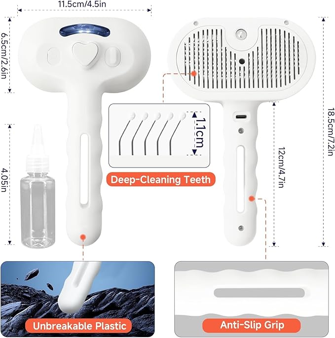 Dog Steam Brush 3 in 1 Cat Brush with Steam and Release Button Grooming Tool for Indoor Pets Dogs Hair Removal Shedding Water for Small Animals Long Short Haired - White