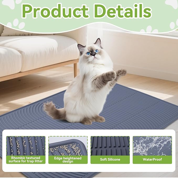 Large Silicone Cat Litter Mat 47" X 35",Cat Mat for Litter Box Anti-Slip,Cat Litter Trapping Mat, Non-Slip Kitty Litter Mat for Floor,Easy to Clean& Waterproof Cat Litter Pads