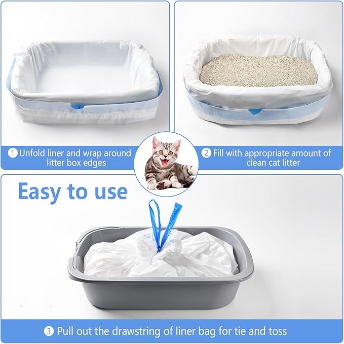 25 Count Cat Litter Liners Large 37x19" Jumbo Drawstring Litter Bags Extra-Thick Cat Litter Box Liners Heavy Duty Kitty Pan Liners for Easy Cleanup