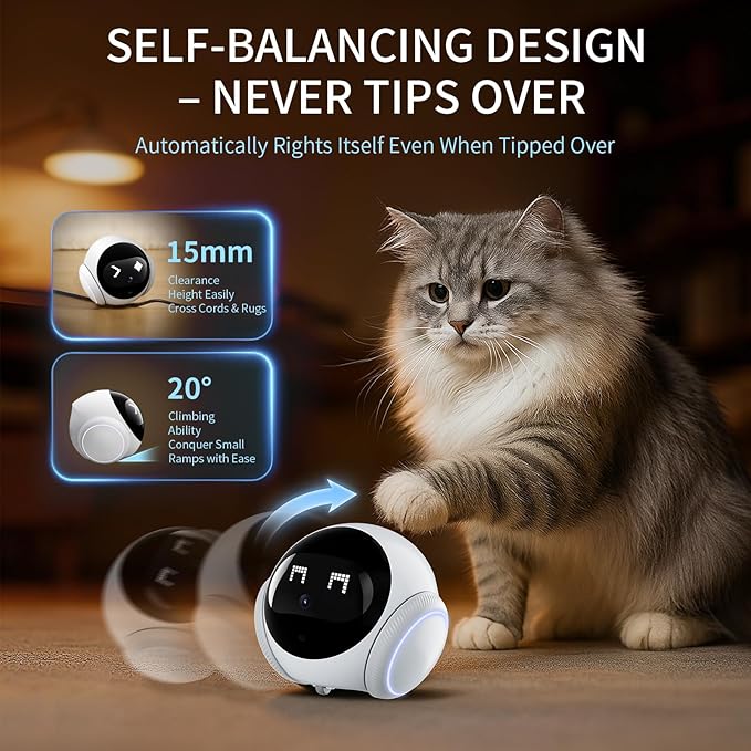 Pet Camera Robot Companion Monitor – Movable Home Security Cam with 1080P Video, 2.4GHz WiFi, Motion Tracking, Laser Toy, Two-Way Talk – App Control for Dogs & Cats