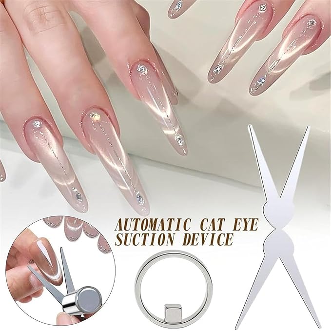 Ring Magnet for Nails, New Ring-Shaped Cat Eye Magnet for Nails, Cat Eye Nail Art Magnet Tool, Portable Hollow Circular Cat Eye for Home DIY (1 Set)