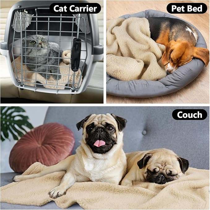 Furrybaby 2-in-1 Premium Sherpa Pet Blankets for Medium Dogs & Cats, Super Soft Washable Fleece, Calming Couch, Car & Indoor Use (32"x40", Grey & Beige)