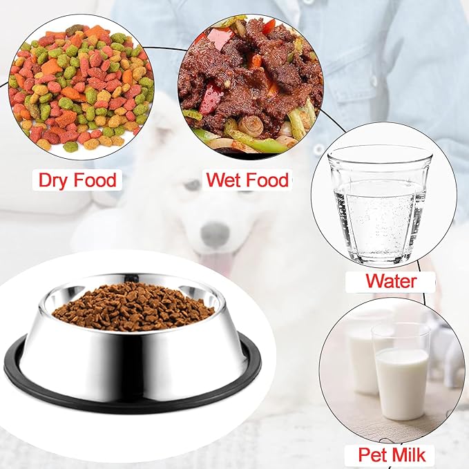 Stainless Steel Dog Bowls, 1 Cup/8oz Cat Bowl Water and Food with Rubber Base, Pet Bowls for Small Dogs, Cats, Puppy, Rabbit and Kitten, 2Pack