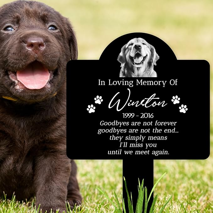 Dog Potrait Memorial Grave Markers Outdoor, Personalized Dog Waterproof Tombstones for Graves Outdoor, Sympathetic Metal Grave Marker Dog with Name, Date and Picture for Loss of Dog