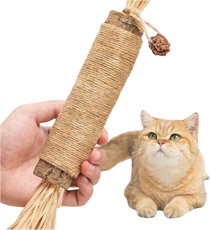 Interactive Cat Catnip Chew Toys, Natural Silvervine Teething Sticks, Jute Rope Wrapped Dental Care with Raffia Tassels (Extra Large 1 Pc)