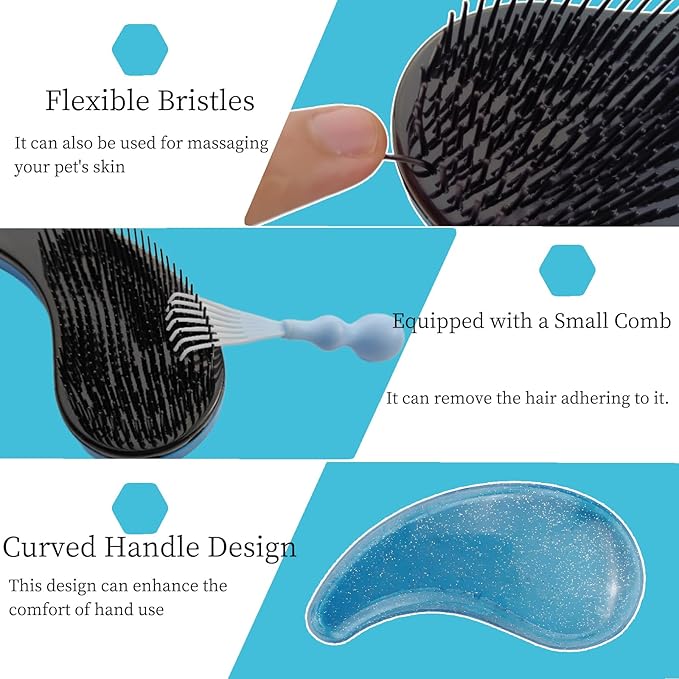 Comma-Shaped Small Dog Brush and Cleaning Comb, Fit for Yorkie, Shih Tzu, Maltese Maltipoo Pomeranian - Gentle Soft Bristles for Effortless Pet Hair Removal, Puppy Essentials (Crystal Blue)