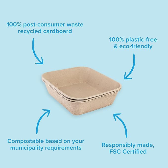Bundle of Kitty Sift (6-Pack) Large Disposable Cat Litter Box + Kitty Sift FiberScoop Disposable Litter Scooper, Plastic-Free & Sustainable