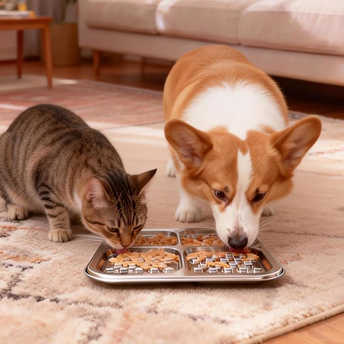 Kactoily Stainless Steel Lick Mat for Dogs and Cats, Large Slow Feeding Licking Pad with 46 Suction Cups, Wall/Floor/Crate Mounting, Peanut Butter Licking Pad for Boredom Reducer and Anxiety Relief