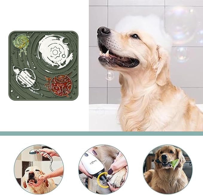 OHMO Lick Mat for Dogs and Cats(Large, Camo&Light Green, 2pcs) Enrichment Accessories Toy Space Star Easy Clean Pet Slow Feeder/Suction Cups, Licking Pad for Anxiety Relief and Boredom Reduction