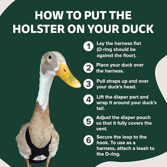 Hen Holster Starter Kit - Wrap-Around Runner Duck Diaper w/ Removable Liner & Fixed Tab - Durable, Secure Fit, Easy-to-Wear - Essential Duck Supplies for Real Ducks, Made in USA - Green