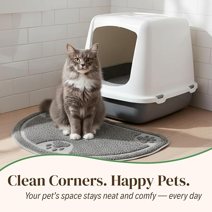 Evelots Cat Litter Mat – Traps Litter & Mess from Box, Absorbent Urine-Proof & Waterproof Floor Protection, Soft on Paws, Non-Slip, Easy Clean, Machine Washable, Unscented, Gray, Large
