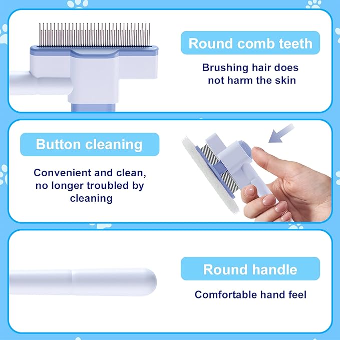 2 Pcs Self-Cleaning Flea Comb for Cats Dogs with Pet Hair Removal Glove – Dual Tooth and Gentle Cat Comb for Long/Short Hair – Ergonomic Zen Brush Cat Grooming/Nit Supplies