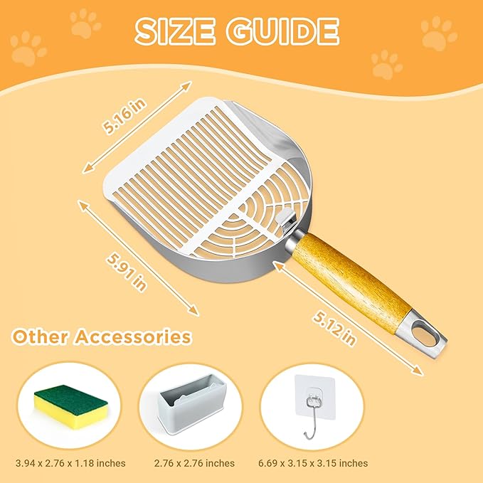 Cat Litter Scoop, Litter Scooper, Metal Cat Litter Scoop, Stainless Steel Cat Litter Scoop, Kitten Pooper Lifter, Kitty Metal Scooper with Holder for Cat Litter Box Strip Holes Easy Cleaning