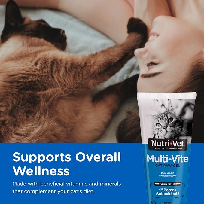 Nutri-Vet Multi-Vite Paw Gel for Cats, Daily Vitamin, Kitten Supplies, Immune Support, Cat-Vitamin, Potent Antioxidants, Multi-Vitamin Paw Gel, Senior Feline Supplements, 3 oz, (Pack of 2)