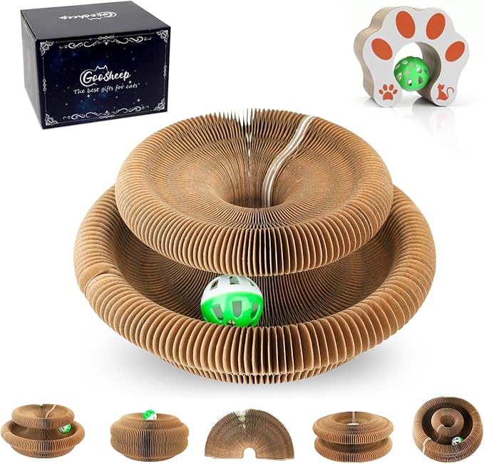 Goosheep 1 Pack Accordion Magic Organ Cat Scratcher Toys for Indoor Cats - Cardboard Cat Scratching Board Ball Scratcher Pad
