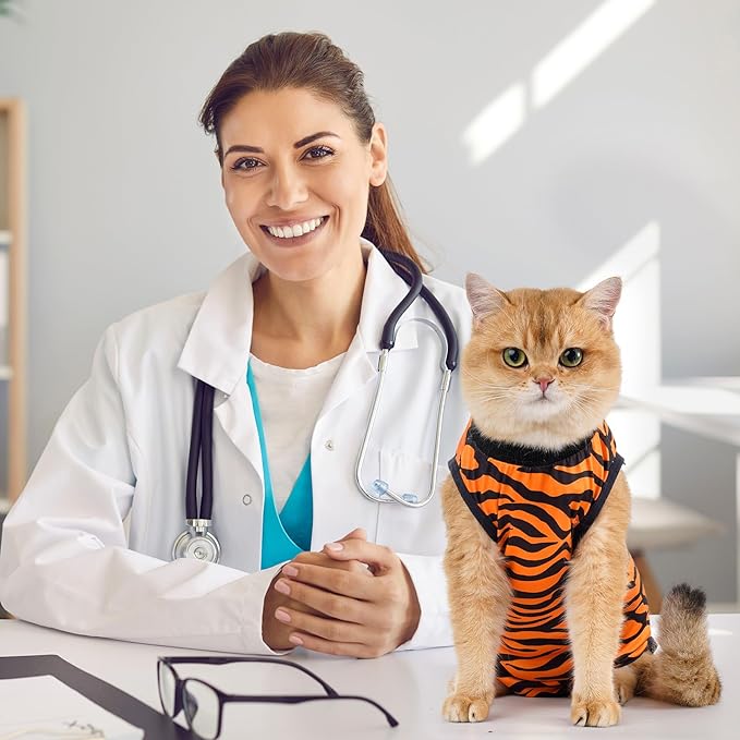Avont Cat Recovery Suit - Kitten Onesie for Cats After Surgery, Cone of Shame Alternative Surgical Spay Suit for Female Cat, Post-Surgery or Skin Diseases Protection -Tiger(M)