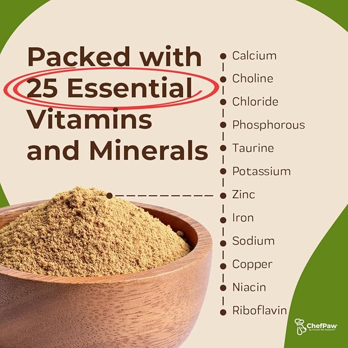 ChefPaw Nutrition Booster for Dogs – Multivitamin Powder with 25+ Essential Nutrients & Calcium – All-Natural Dog Supplement for Homemade & Fresh Food Diets – Supports Bones, Immunity & Overall Health