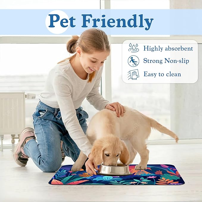 Boho Starry Forest Dog Food Mat–Christmas Stocking Absorbent Quick Dry Feeding Placemat for Food and Water Bowls, Non Slip Rubber Backing, Waterproof Pet Supplies for Mess-Free Eating 16"x24"