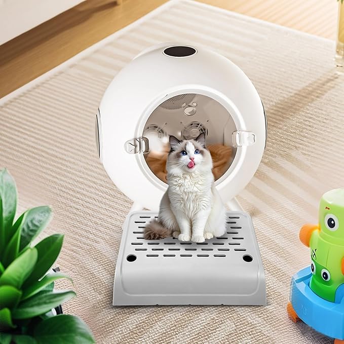 Cat Ramp for Litter Box Step, Plastic Automatic Litter Box Ramp Cat Steps Mat with Filter Function, Double Layered Self Cleaning Cats Stairs with Storage Space for Catcher (Grey)
