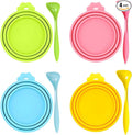 4-Pack Pet Food Can Lids, Silicone Dog Food Lids for Cans, Universal Wet Cat Food Lid Covers, Leakproof Reusable Plastic Can Covers, One Fits 3 Standard Sizes with Matching Scoops, Multicolored