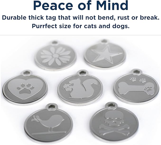 GoTags Playful, Custom Engraved Pet ID Tags, Solid Stainless Steel, Personalized Dog and Cat Pet ID with up to 4 Lines of Text, Cute, Durable and Long-Lasting