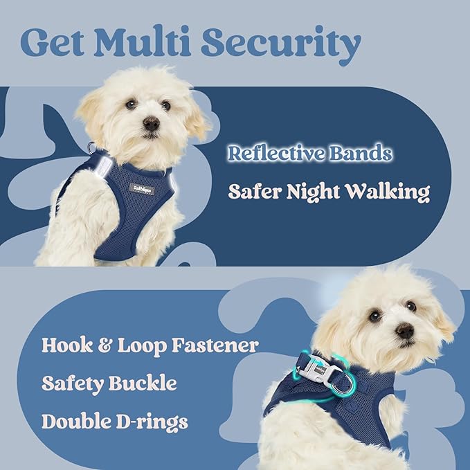rabbitgoo Small Dog Harness, Step-in Soft Mesh Puppy Vest with Safety Buckle, Breathable Reflective Pet Harness for Large Dogs, Navy Blue XXL