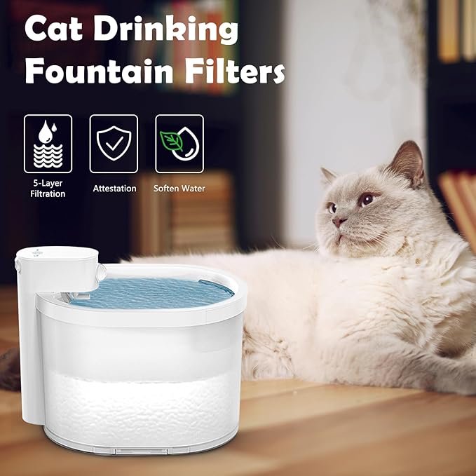 12 Pack Cat Water Fountain Filter & 12 Pack Replacement Filter Sponges Compatible with Uahpet Water Fountain 67oz/2L Automatic Pet Fountain,Pack of 24