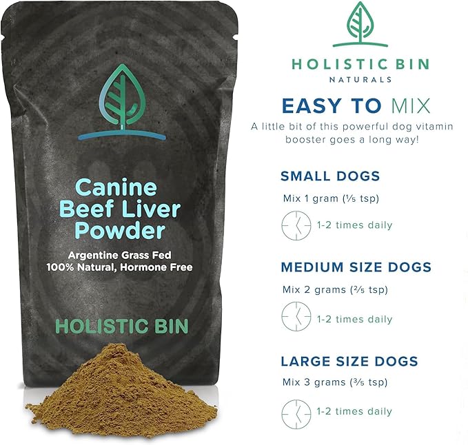 Holistic Bin Canine Beef Liver Dog Food Toppers | Supplement Powder with Iron, B-Complex & Vitamin A | Daily Pet Meal Essentials | for Shiny Coat and Skin Health & Overall Wellness | Beef Liver (50g)