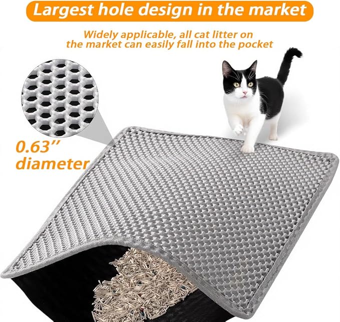 Large Cat Litter Mat, 46x32 Inches Extra Large Double Layer Honeycomb Cat Litter Trapping Mat, Non Slip Waterproof Urine Proof Mat, Scratch Resistant Durable Litter Rug