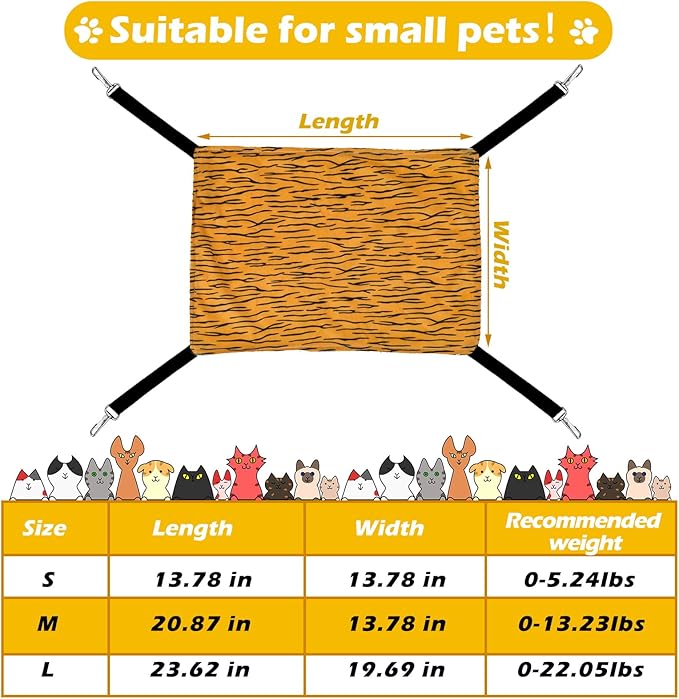 2 Pieces Reversible Cat Hanging Hammock Soft Breathable Pet Cage Hammock with Adjustable Straps and Metal Hooks Double Sided Hanging Bed for Small Dogs Rabbits(Zebra and Cat Paw Print,M)