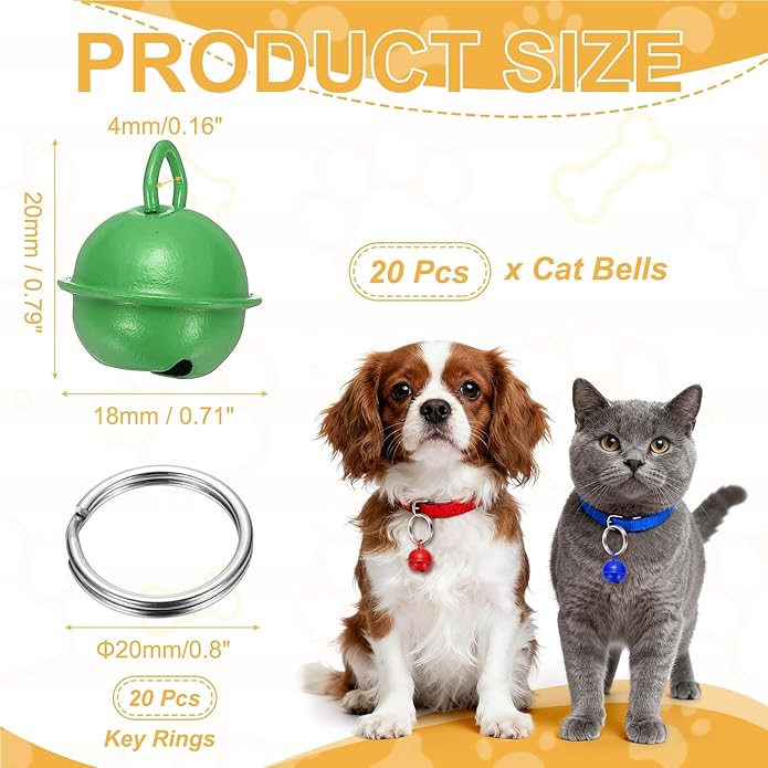 Cat Bells, Small Pet Copper Bells Collars Charm with Key Rings Loud Crisp Sound Anti-Lost Pendant Accessories