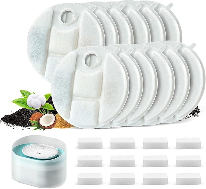 12 Pack Pet Drinker Replacement Filters for Petlibro Capsule Pet Drinker PLWF008, Contains 12 Filters and 12 Sponges