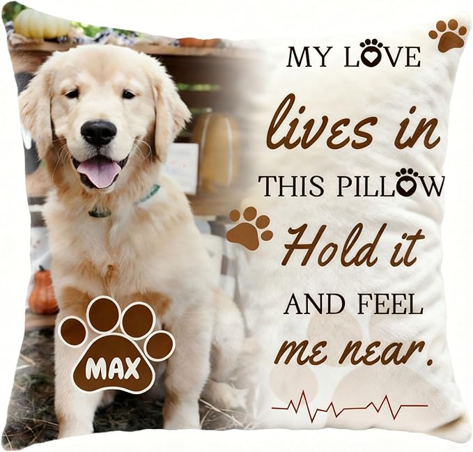 Photo Pet Memorial Throw Pillow | Personalized Custom Pillow, a Warm & Comforting Gift for Remembering Beloved Dogs and Cats
