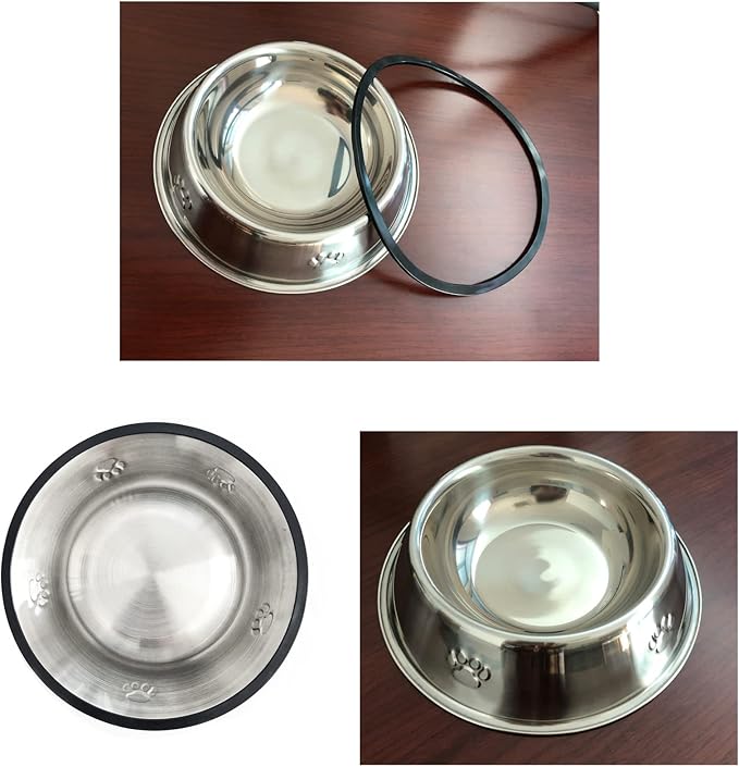 YUDANSI 2 Stainless Steel Dog Bowls, Dog Feeding Dishes, Doggie Plate Food Bowls with Rubber Base, Medium and Large Pet Feeder for Food and Water (L-28.8oz)