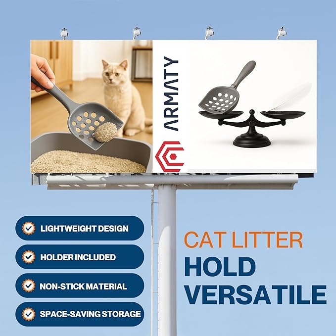 Small cat Litter Scooper with Holder: Perfect for Small Spaces. cat Litter Scooper with Holder: Easy to Store Anywhere. cat Scooper for Litter Box - Pellet Litter Scoop (Dark Grey)