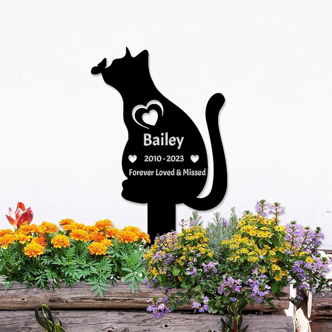 Personalized Butterfly Cat Memorial Grave Marker, Custom Memorial Cat Garden Stake Metal Pet Grave Marker, Customized Cat Grave Marker Memorial Plaque Garden Cemetery Decoration