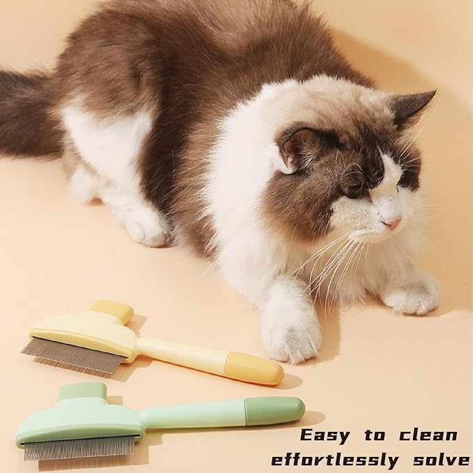 Flea Comb for Cats & Dogs - Dual-Sided Pet Hair Removal Comb with Long/Short Stainless Steel Teeth - Effective Deshedding Brush for Shedding Control & Grooming