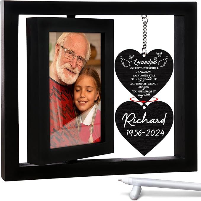Lost Grandpa Memorial Picture Frame - Sympathy Gifts, Personalized 4x6 Photo Wooden Frame Bereavement Remembrance Condolences In Loving Memory, Passed Away Gifts Home Decor HR1-GP-BLA