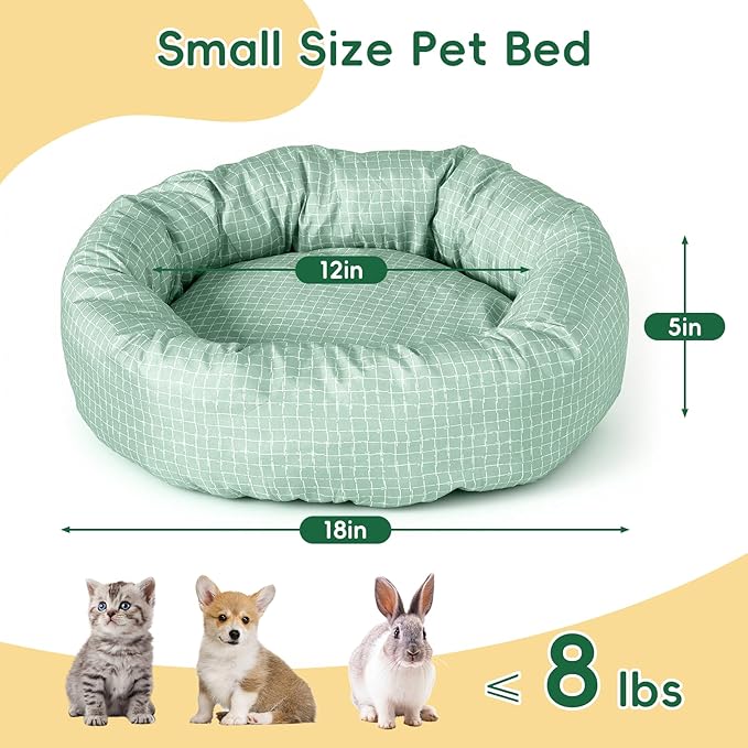 XXS Round Cat Bed 18 Inch, Summer & Winter Dual Use Washable Pet Bed, Small Cat & Dog Cushion for Crate, Carrier, Catio, Playpen, Wall Shelve, Replacement Cushion for Cat Desk Perch, Green