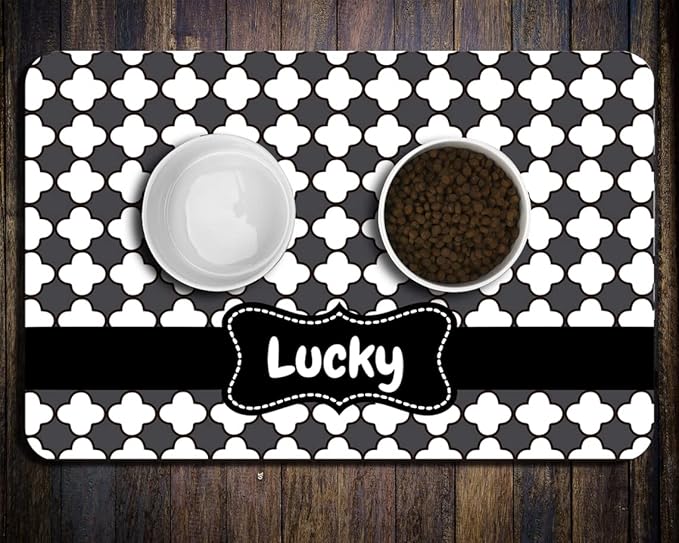Personalized Dog Cat Food Mat PU Non-Slip at The Bottom Dog Bowl Mat Dog Mat for Food and Water Custom Pet Dog Food Mats for Floors Waterproof (Dot)