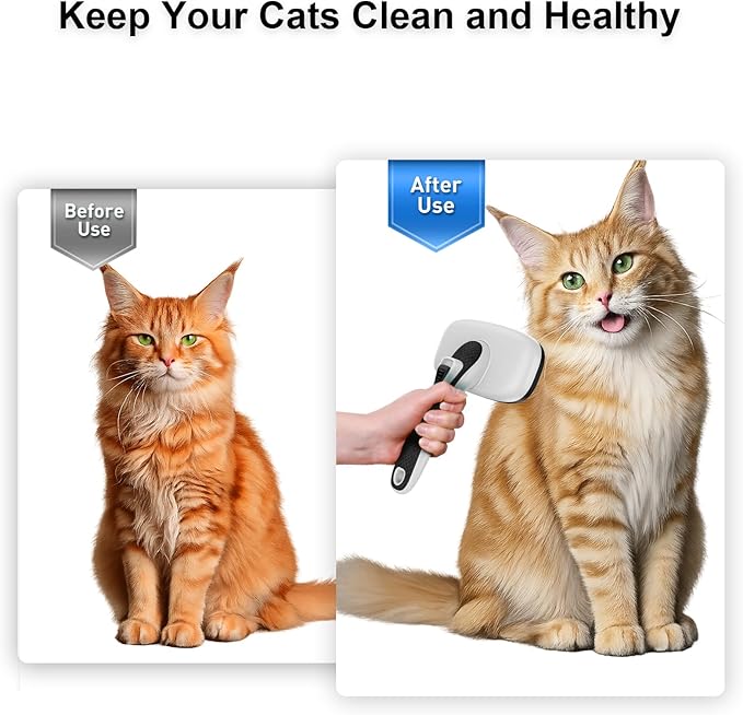 Cat Brushes for Indoor Cats,Skin Friendly Cat Brush for Shedding & Grooming Brush for Long or Short Haired Cats, Easy Clean Retractable Bristles, Grey