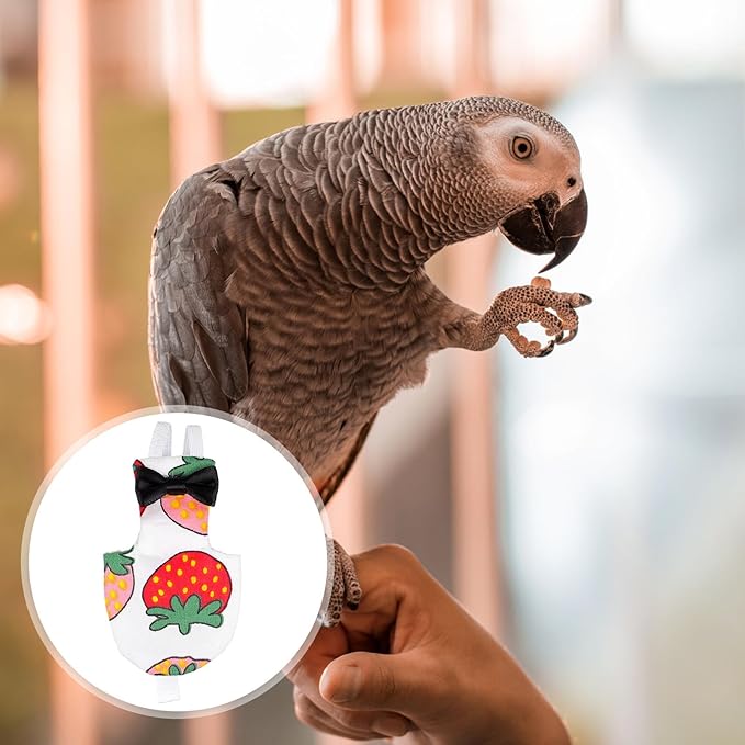 Cabilock Parrot Diaper and Flight Suit Washable Fabric Bird Clothes XL Creative Strawberry Pattern Pet Bird Diaper for Outdoor Flying and Training Random Color