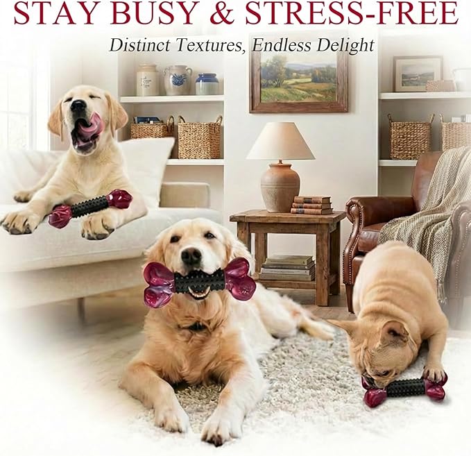 Apasiri 2-Pack Tough Dog Toys for Aggressive Chewers: Bacon Flavored Long Lasting Dog Bones for Large Dogs, Heavy Duty Nylon & Rubber Dog Chew Toys to Keep Them Busy, Medium & Large Breed, Black